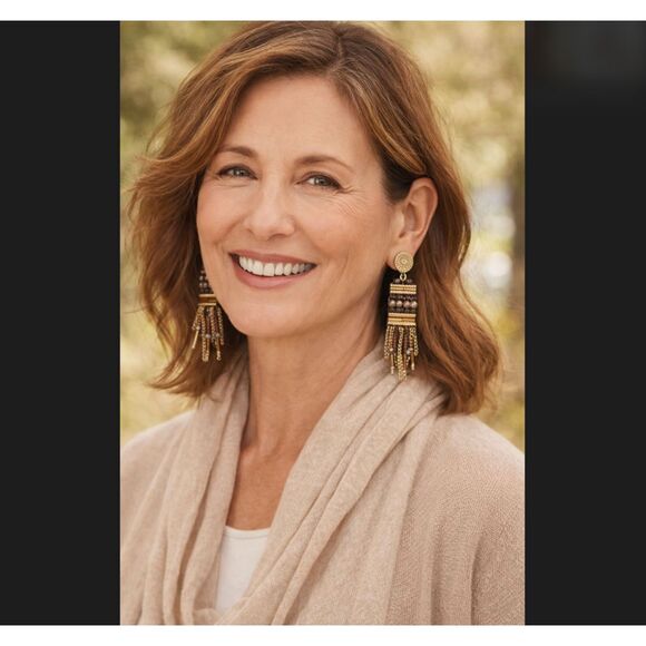 J. Jill Jewelry - J Jill Beaded Fringe Earrings Gold Violet Glass Boho Statement Dangle Resort NWT